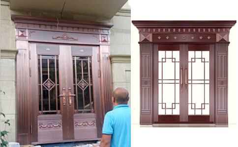 山东玻璃铜门安装案例